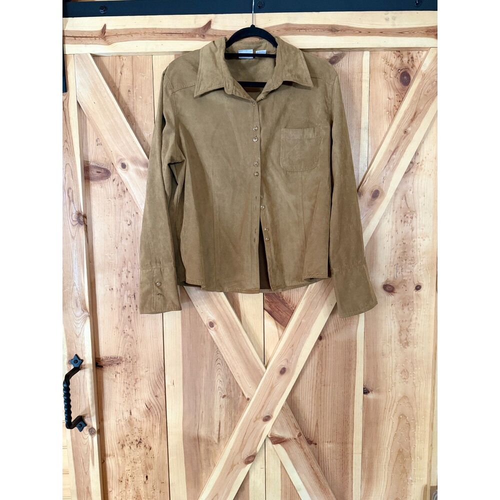 Vintage 90s Faux Suede Shacket Womens XL Tan Western Cabincore Boho Country Y2K